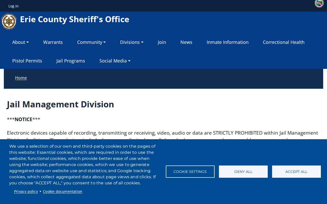 Erie County criminal court cases and Sheriff jail facility information
