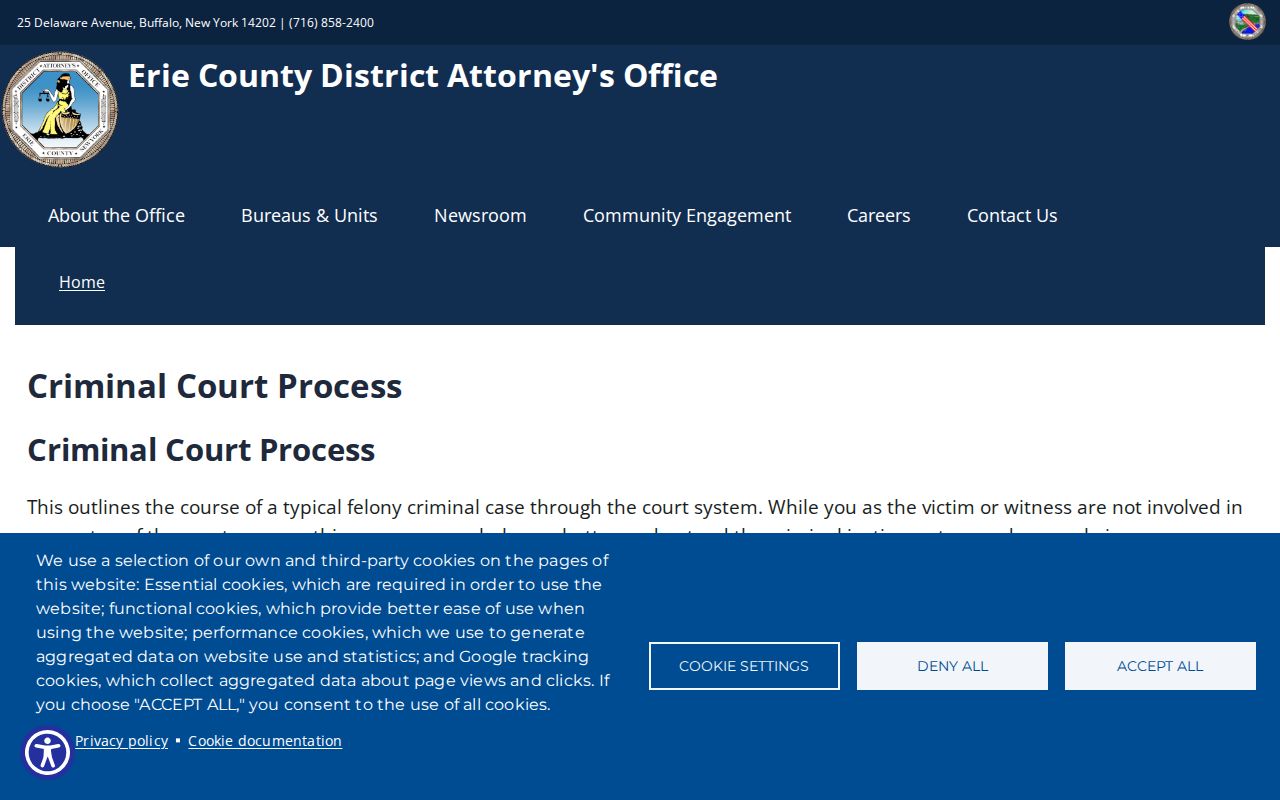 Erie County criminal court case process from arraignment through sentencing