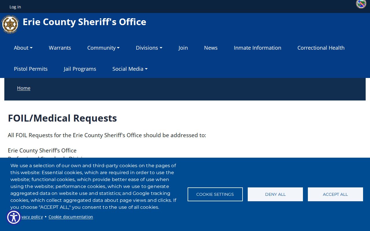 Erie County criminal court cases and Sheriff FOIL request channel