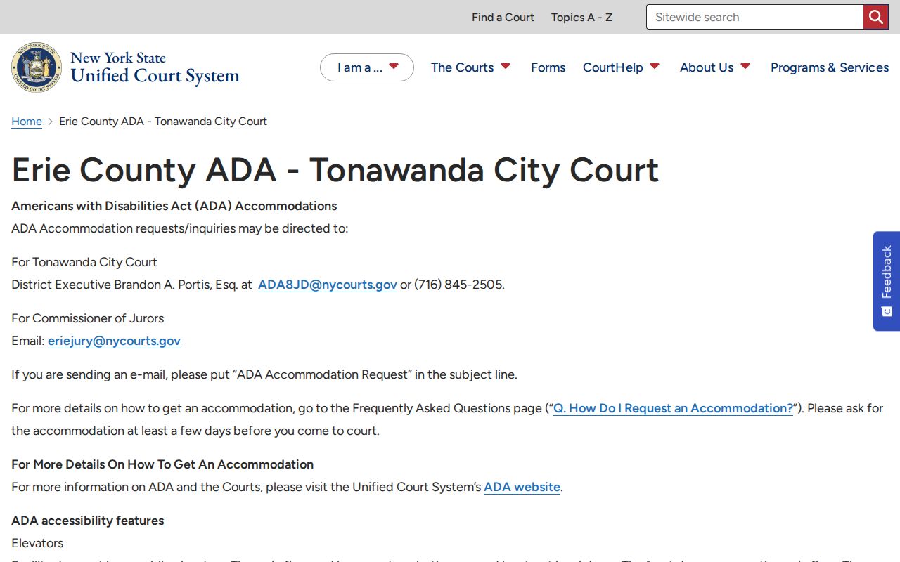 Tonawanda court access for Erie County criminal court cases
