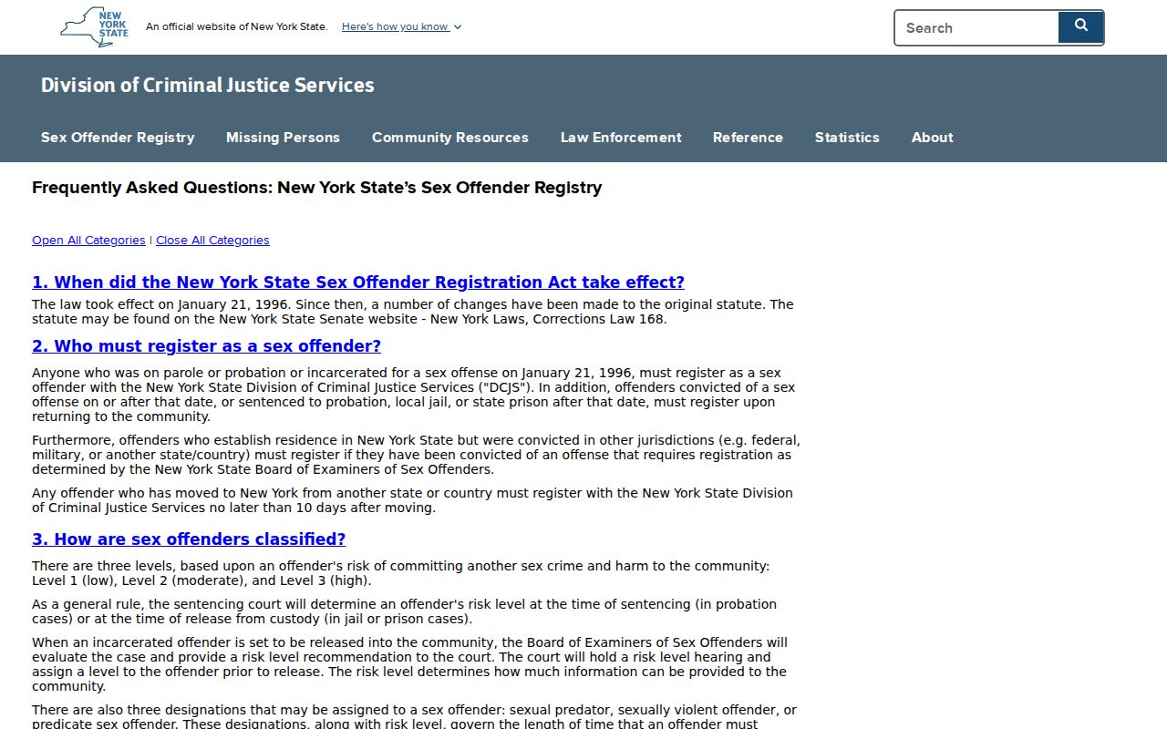 New York registry guidance for Erie County sex offender searches